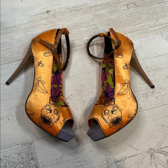 Rare Iron Fist Orange Zombie Lily Heels Size 8 - Picture 7 of 11